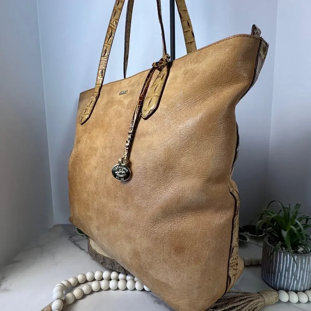 Brahmin Misha Toasted Rochelle Tote Caramel Nubuck Crock Embossed Leather - Picture 3 of 12